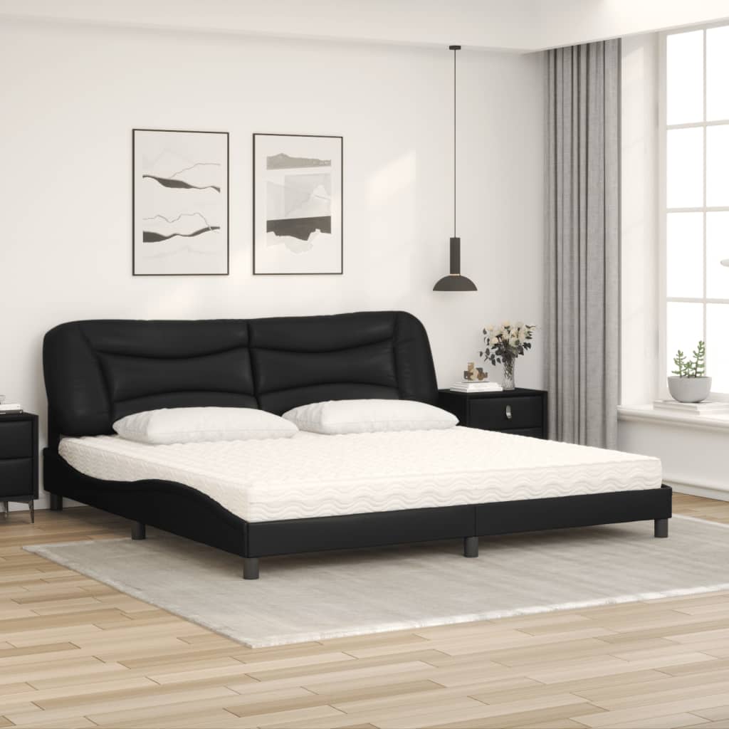 Bett mit Matratze "Hvar" Schwarz 200x200 cm Kunstleder