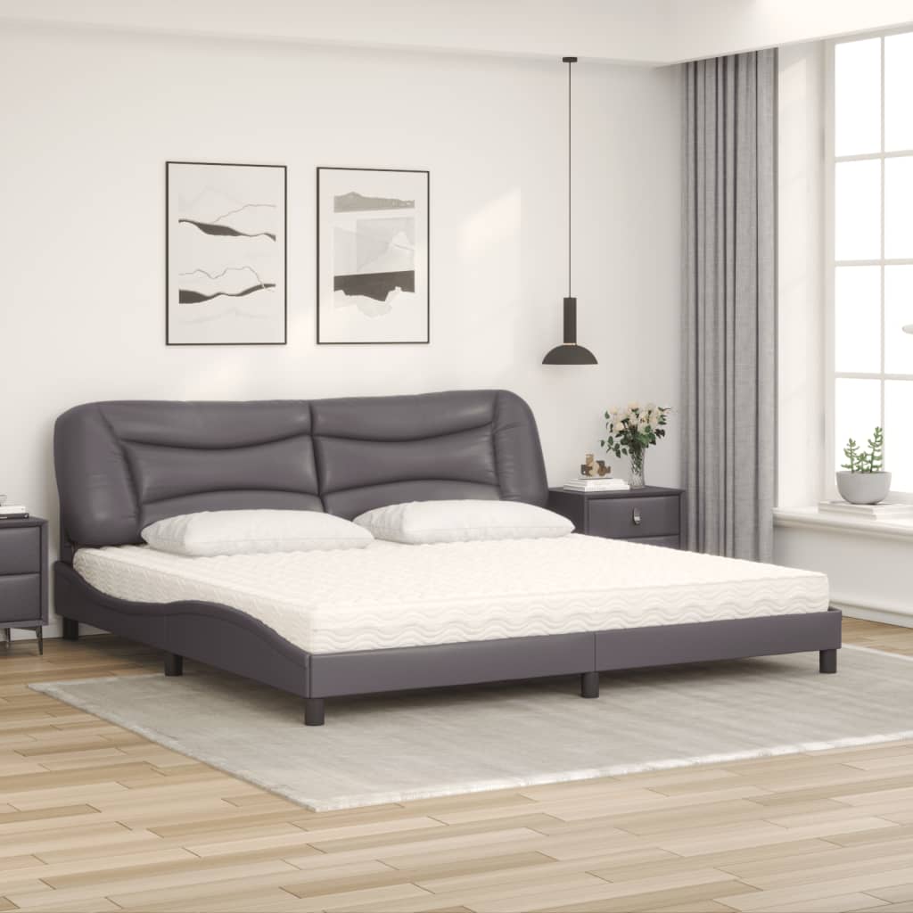 Bett mit Matratze "Hvar" Grau 200x200 cm Kunstleder