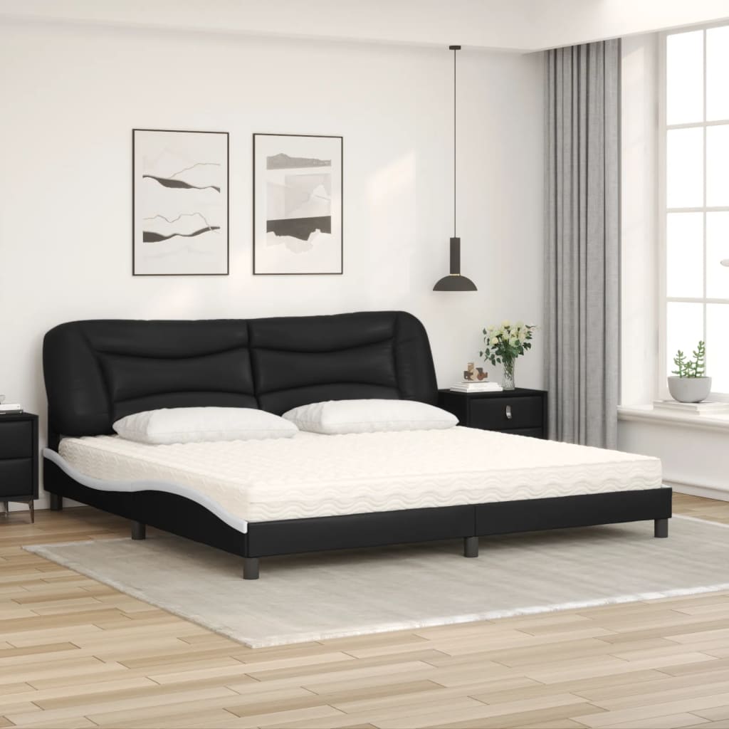 Bett mit Matratze "Hvar" Schwarz und Weiß 200x200 cm Kunstleder