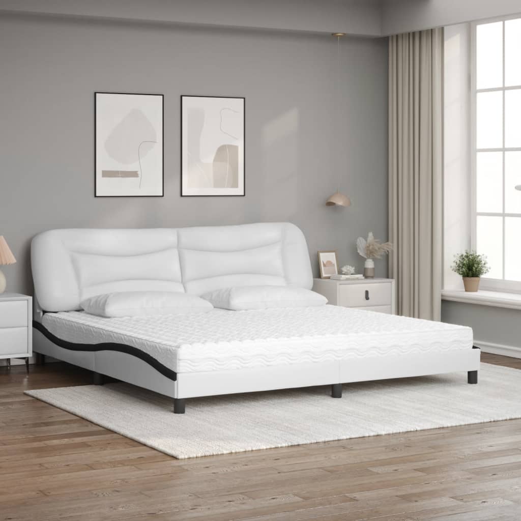 Bett mit Matratze "Hvar" Weiß und Schwarz 200x200 cm Kunstleder