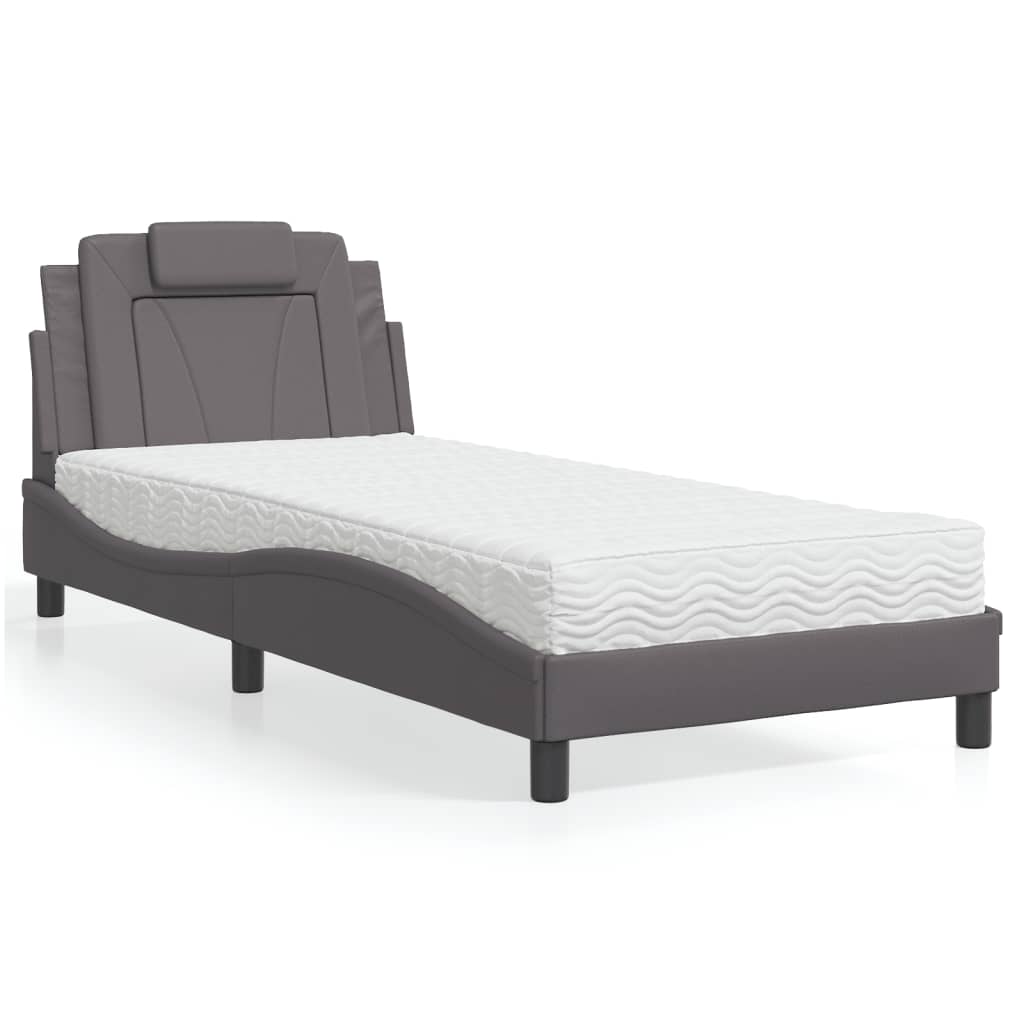 Bett "Viana" mit Matratze Grau 80x200 cm Kunstleder
