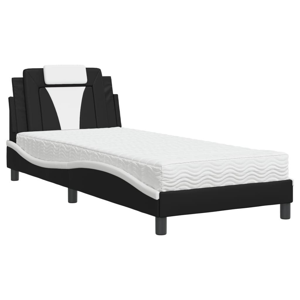Bett "Viana" mit Matratze Schwarz und Weiß 80x200 cm Kunstleder