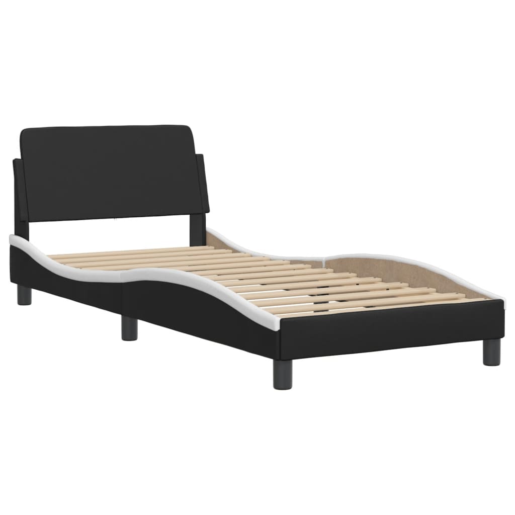 Bett "Viana" mit Matratze Schwarz und Weiß 80x200 cm Kunstleder