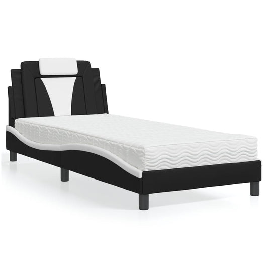 Bett "Viana" mit Matratze Schwarz und Weiß 80x200 cm Kunstleder