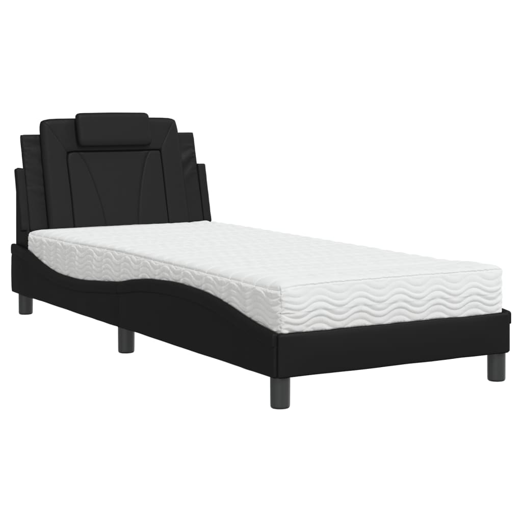 Bett "Viana" mit Matratze Schwarz 90x190 cm Kunstleder