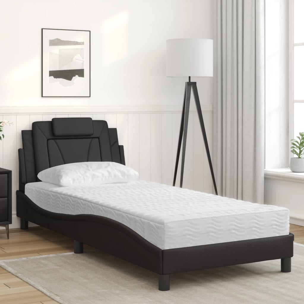 Bett "Viana" mit Matratze Schwarz 90x190 cm Kunstleder