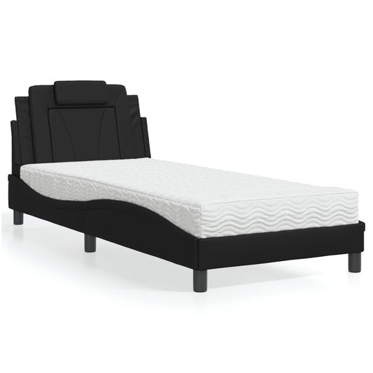 Bett "Viana" mit Matratze Schwarz 90x190 cm Kunstleder