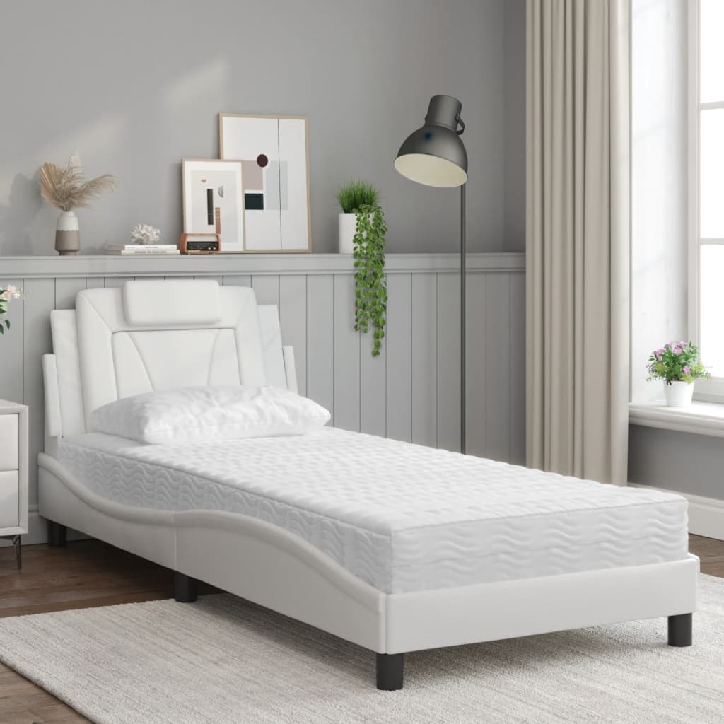 Bett "Viana" mit Matratze Weiß 90x190 cm Kunstleder