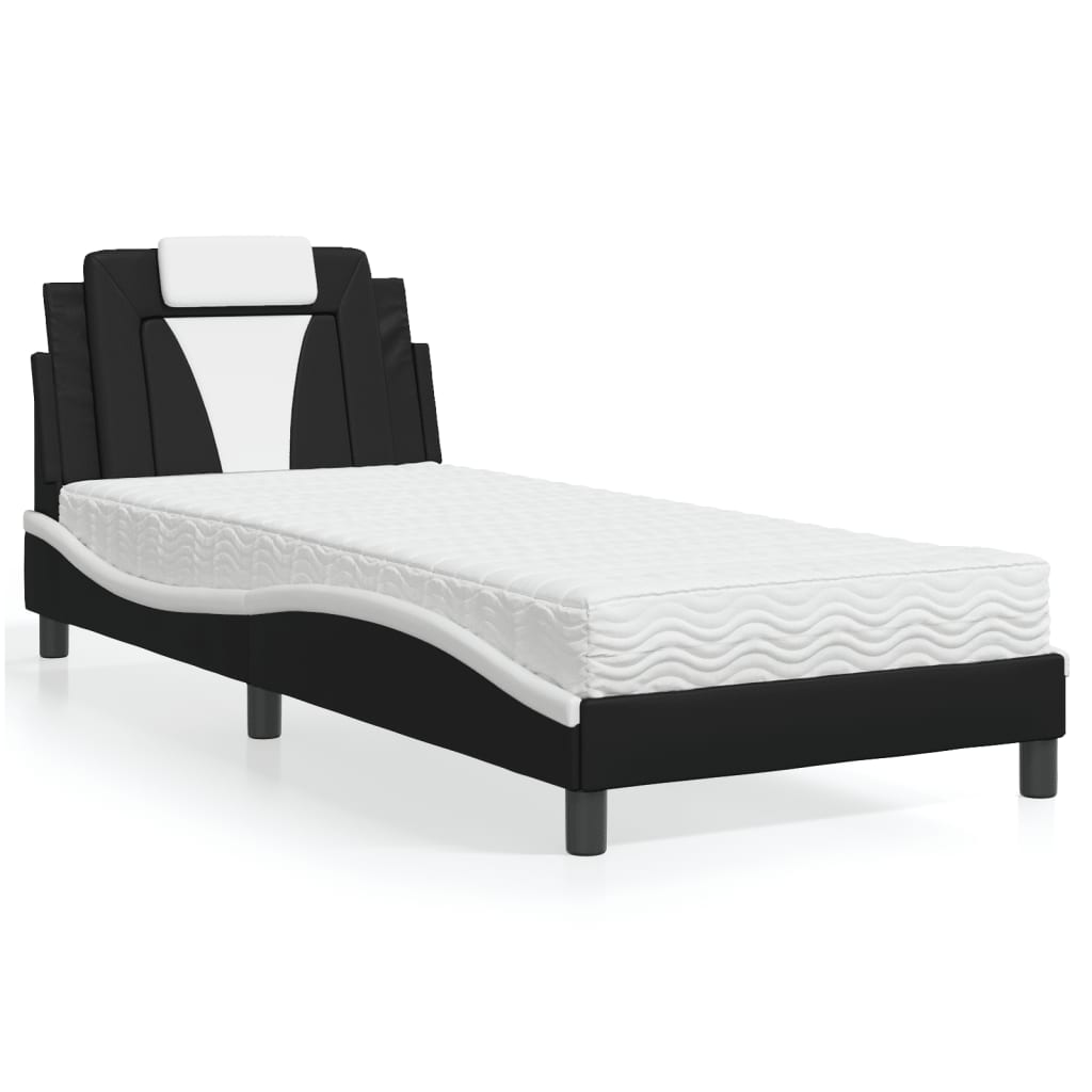 Bett "Viana" mit Matratze Schwarz und Weiß 90x190 cm Kunstleder