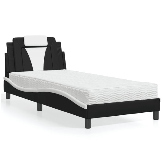 Bett "Viana" mit Matratze Schwarz und Weiß 90x190 cm Kunstleder