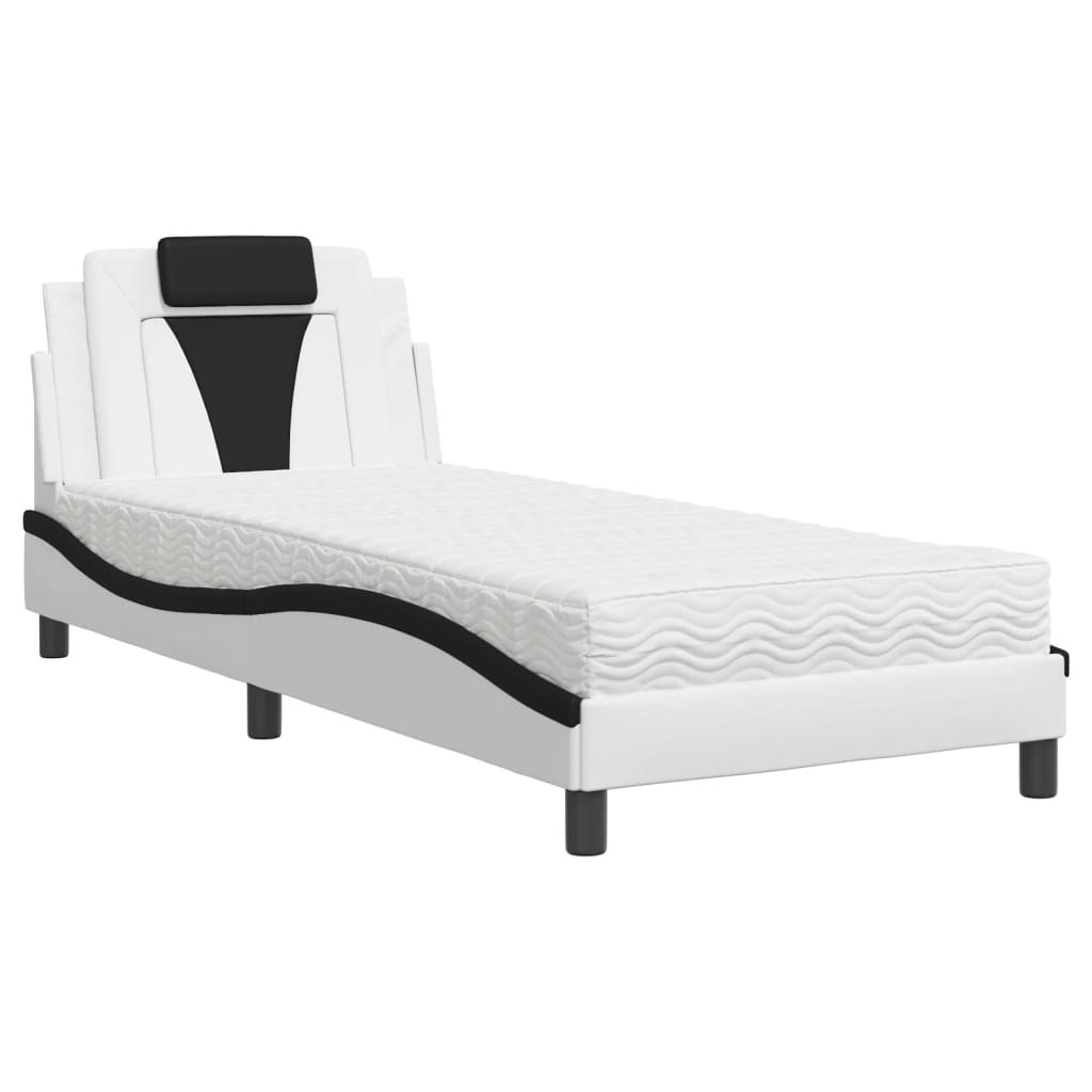 Bett "Viana" mit Matratze Weiß und Schwarz 90x190 cm Kunstleder