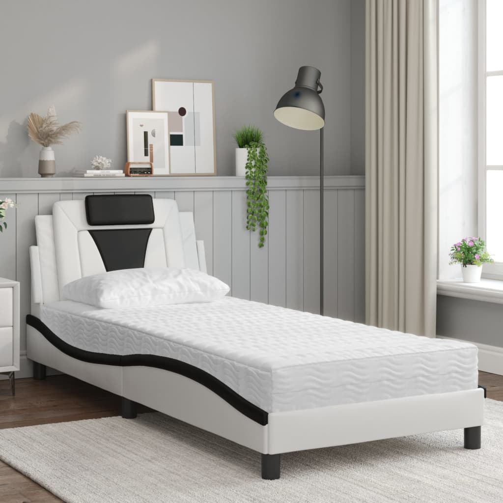 Bett "Viana" mit Matratze Weiß und Schwarz 90x190 cm Kunstleder