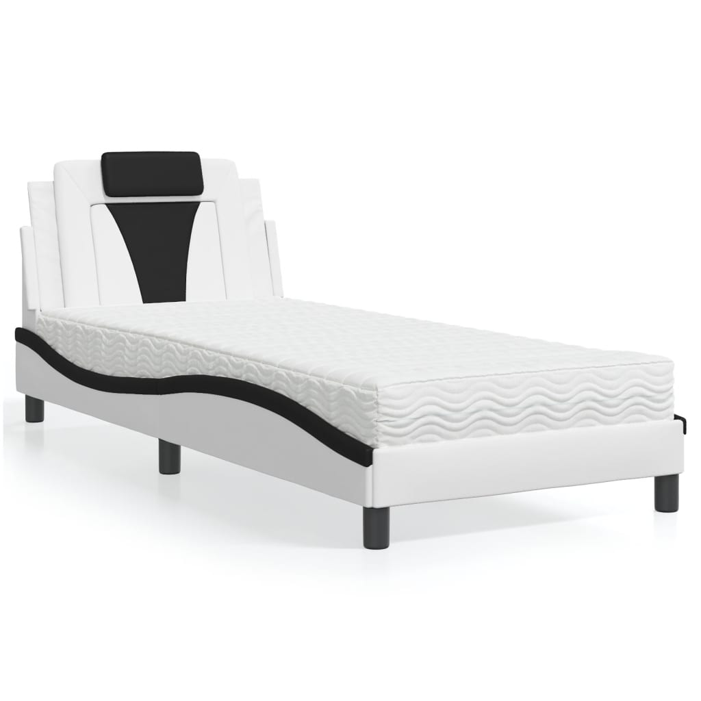Bett "Viana" mit Matratze Weiß und Schwarz 90x190 cm Kunstleder