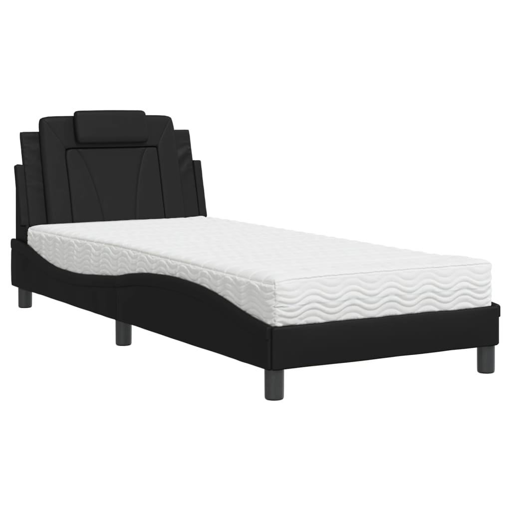 Bett "Viana" mit Matratze Schwarz 90x200 cm Kunstleder