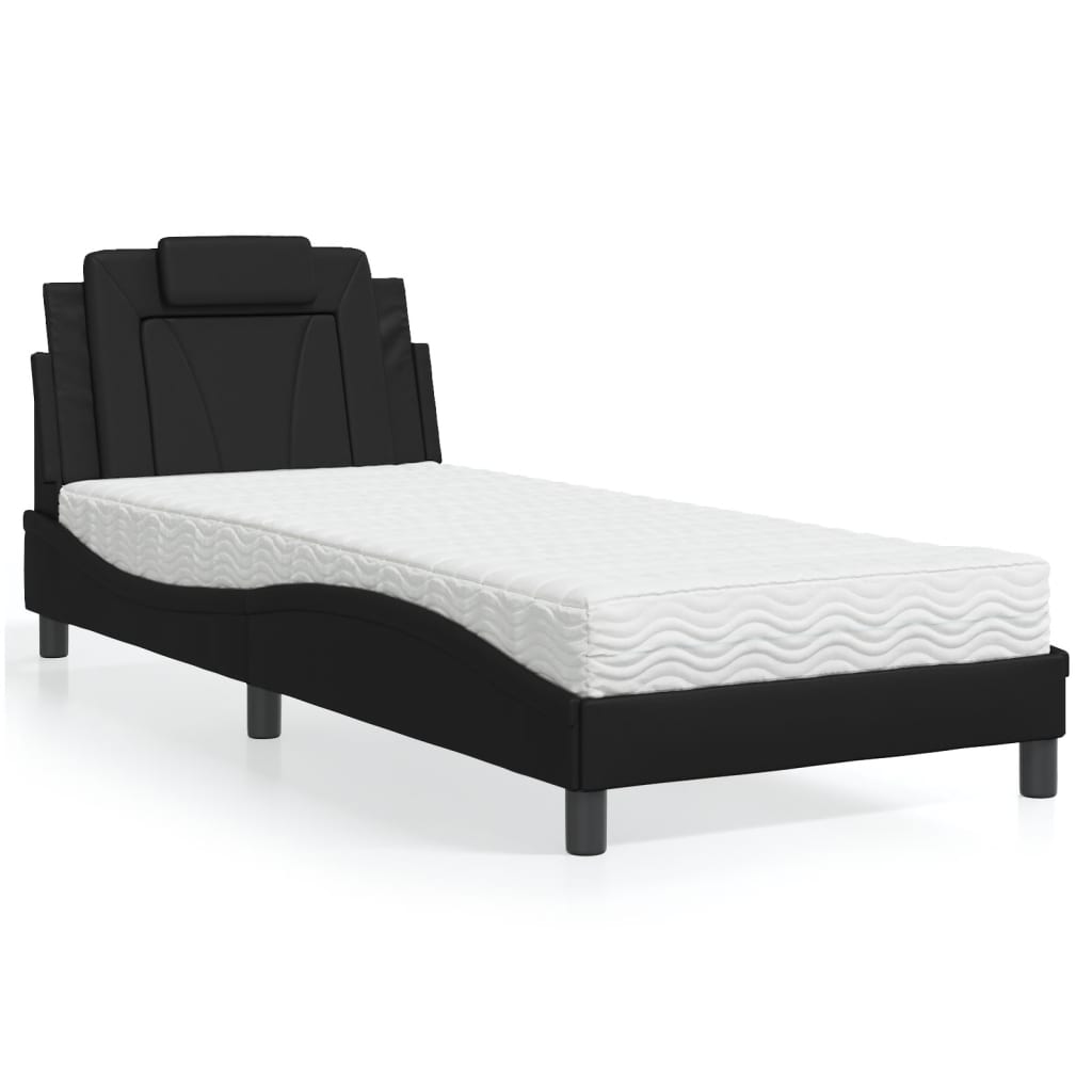 Bett "Viana" mit Matratze Schwarz 90x200 cm Kunstleder