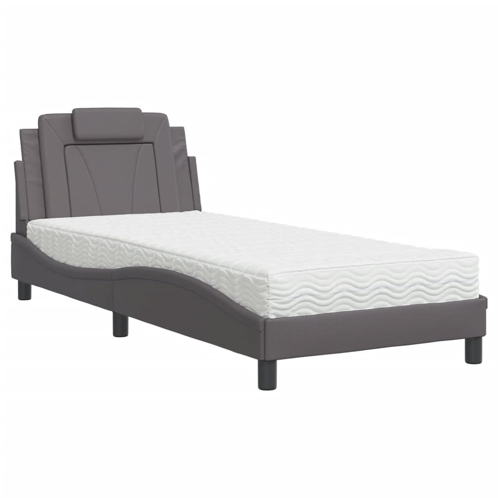 Bett "Viana" mit Matratze Grau 90x200 cm Kunstleder