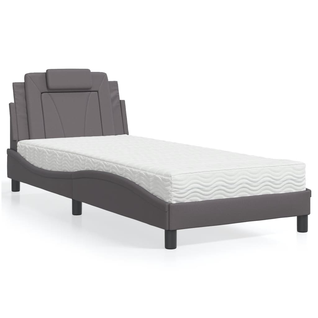 Bett "Viana" mit Matratze Grau 90x200 cm Kunstleder