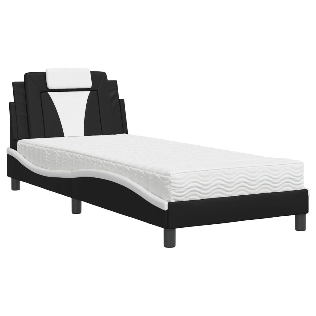 Bett "Viana" mit Matratze Schwarz und Weiß 90x200 cm Kunstleder