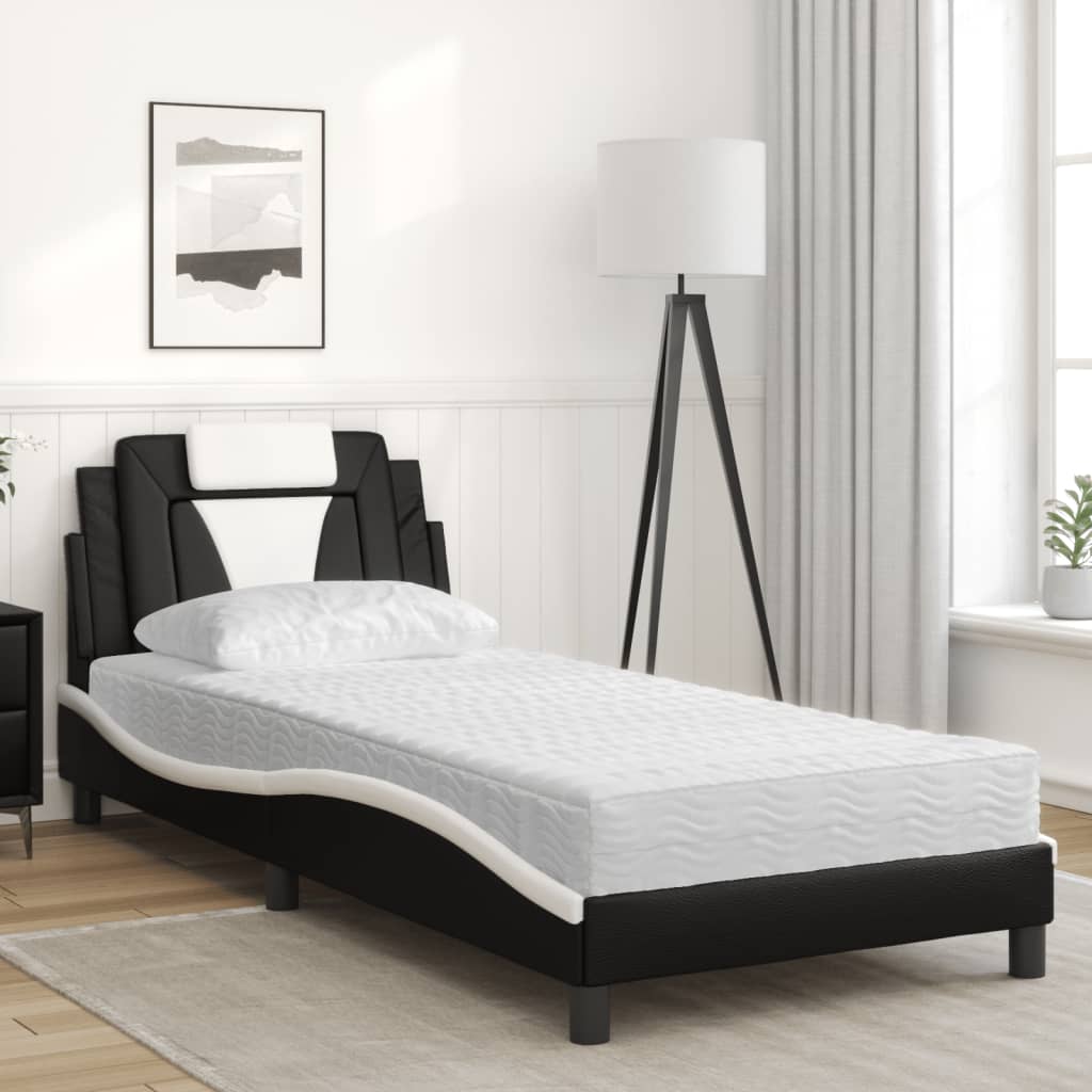 Bett "Viana" mit Matratze Schwarz und Weiß 90x200 cm Kunstleder