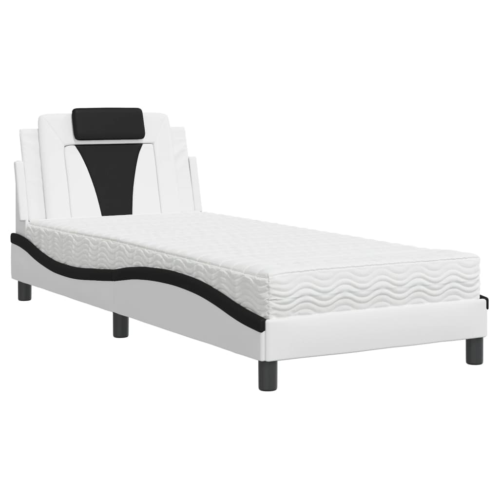 Bett "Viana" mit Matratze Weiß und Schwarz 90x200 cm Kunstleder