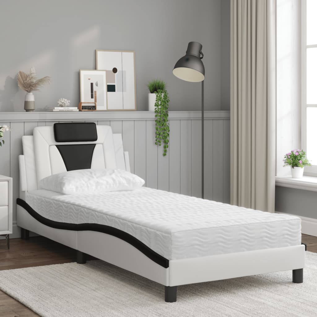 Bett "Viana" mit Matratze Weiß und Schwarz 90x200 cm Kunstleder