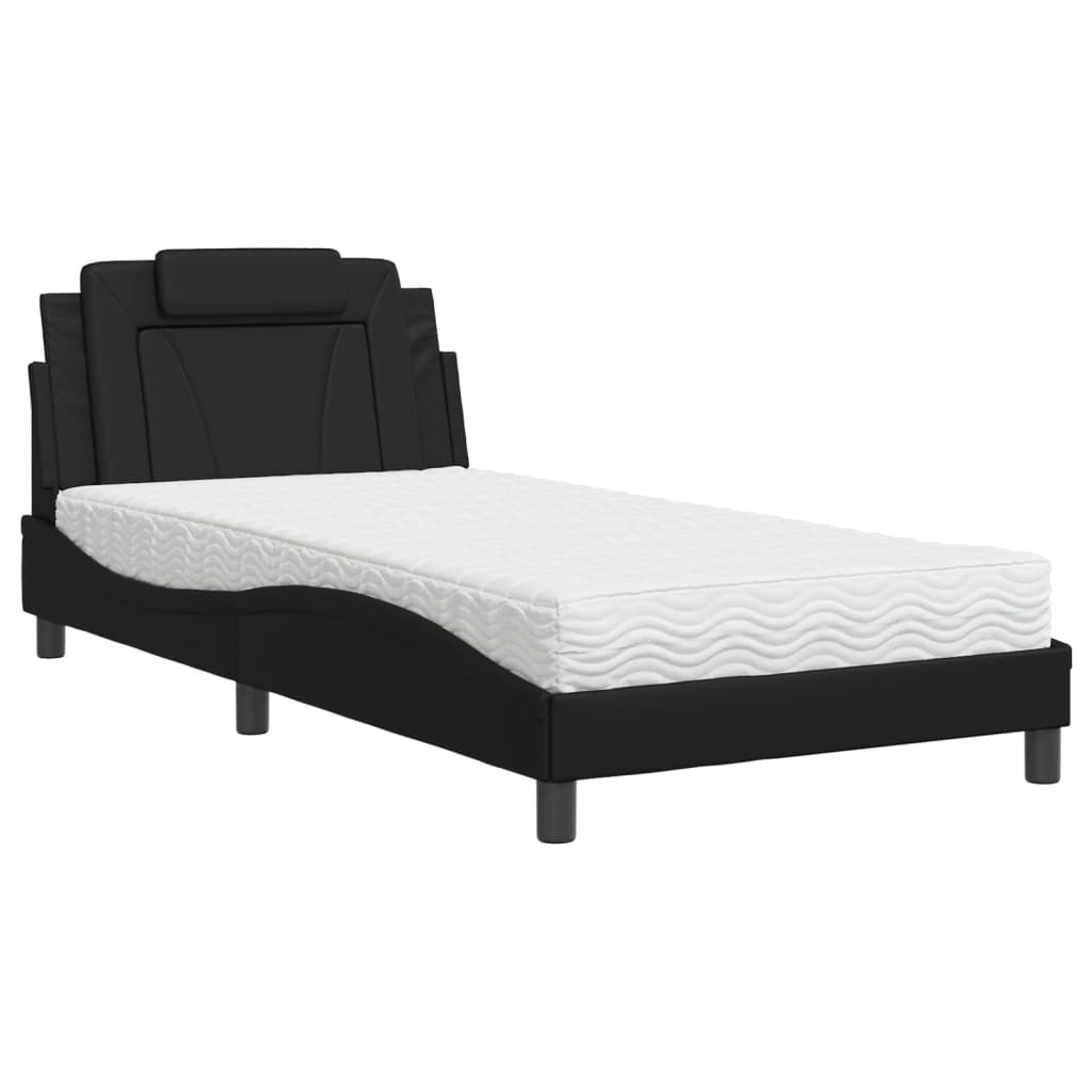 Bett "Viana" mit Matratze Schwarz 100x200 cm Kunstleder