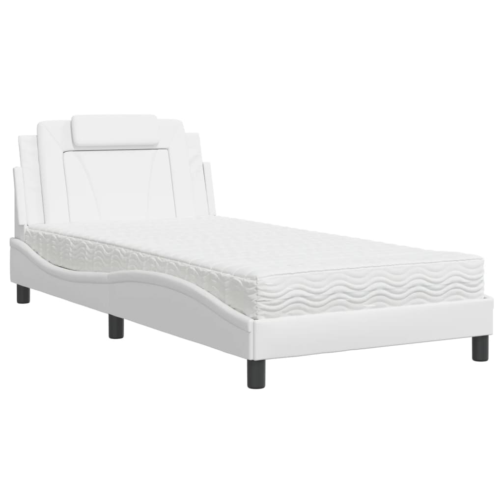 Bed with mattress white 100x200 cm artificial leather