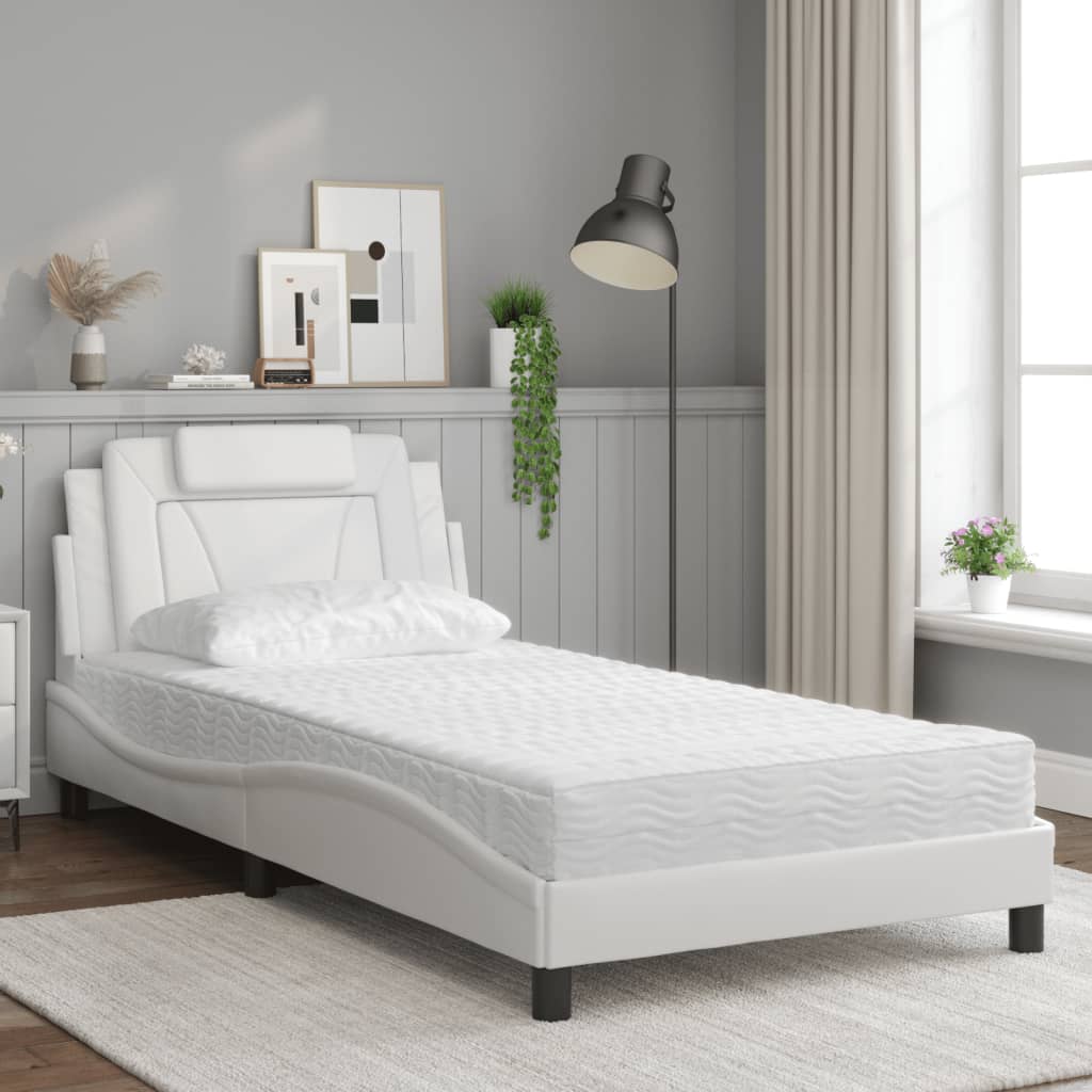 Bed with mattress white 100x200 cm artificial leather