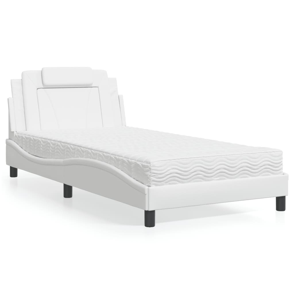 Bed with mattress white 100x200 cm artificial leather