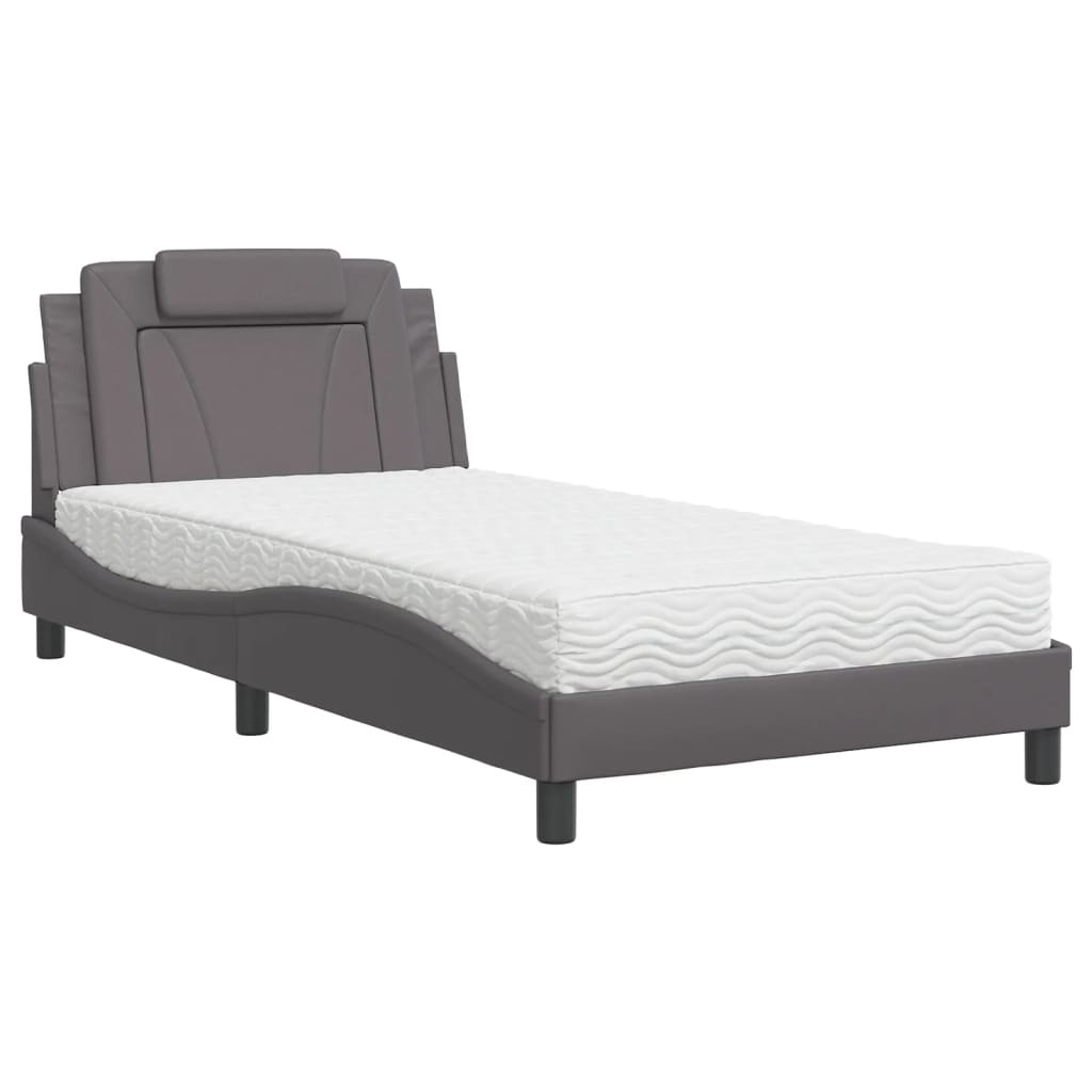 Bed with mattress grey 100x200 cm artificial leather