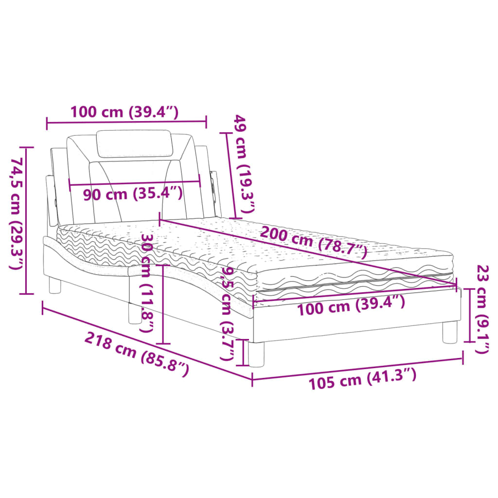 Bett "Viana" mit Matratze Grau 100x200 cm Kunstleder