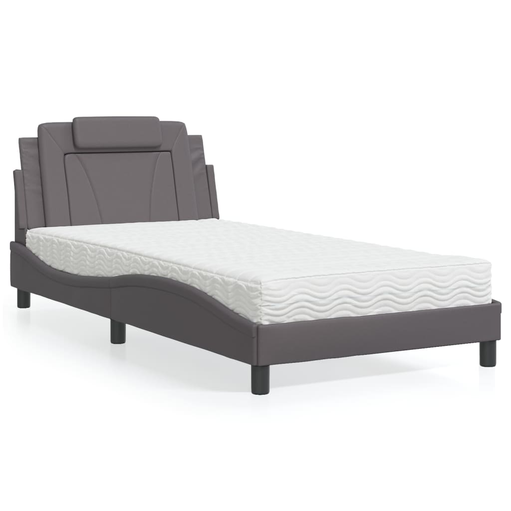Bed with mattress grey 100x200 cm artificial leather