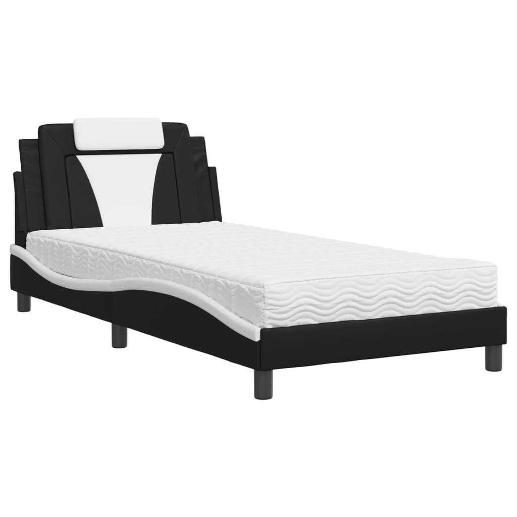 Bed with mattress black and white 100x200 cm artificial leather