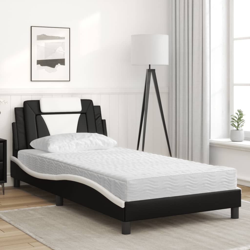 Bed with mattress black and white 100x200 cm artificial leather