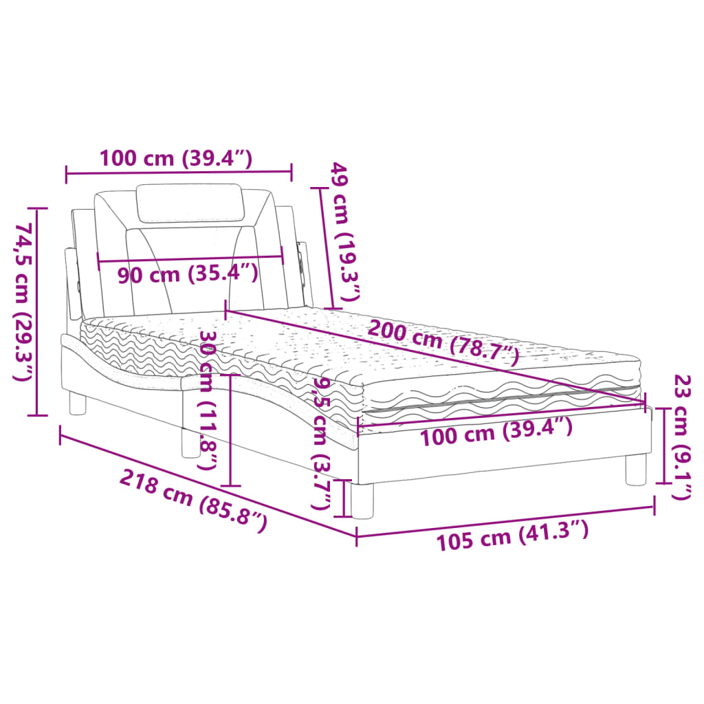Bett "Viana" mit Matratze Schwarz und Weiß 100x200 cm Kunstleder