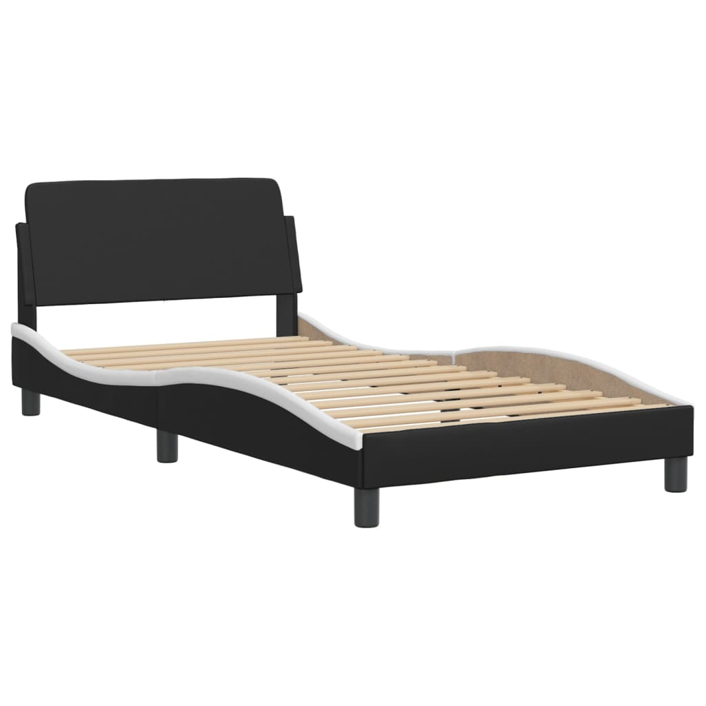 Bed with mattress black and white 100x200 cm artificial leather