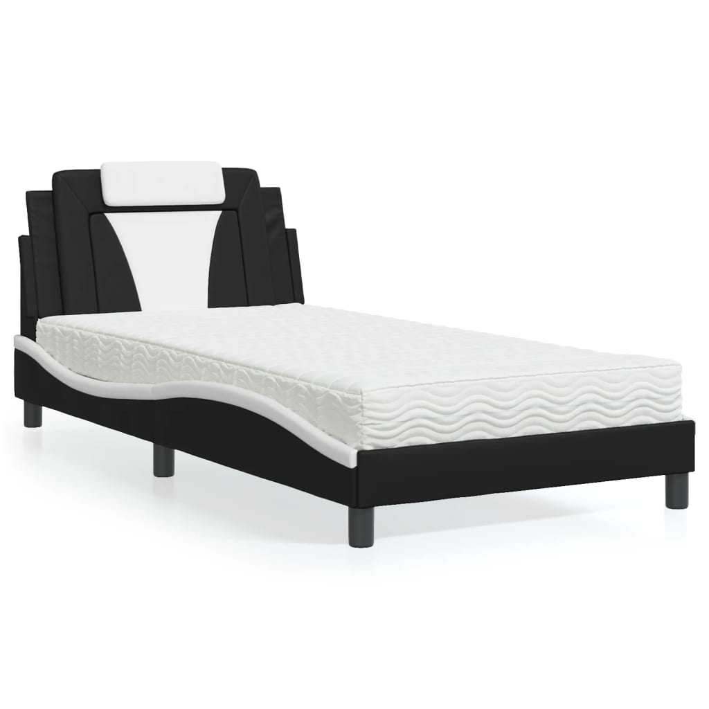 Bed with mattress black and white 100x200 cm artificial leather