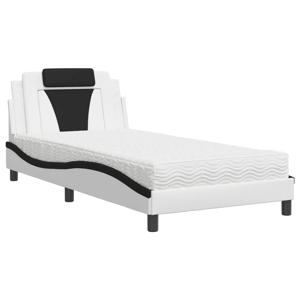 Bed with mattress white and black 100x200 cm artificial leather