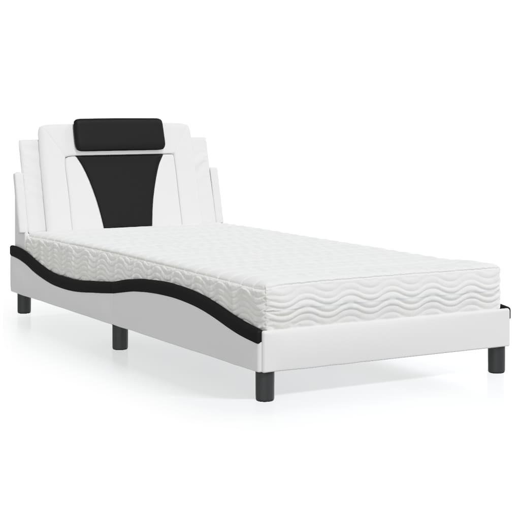 Bed with mattress white and black 100x200 cm artificial leather
