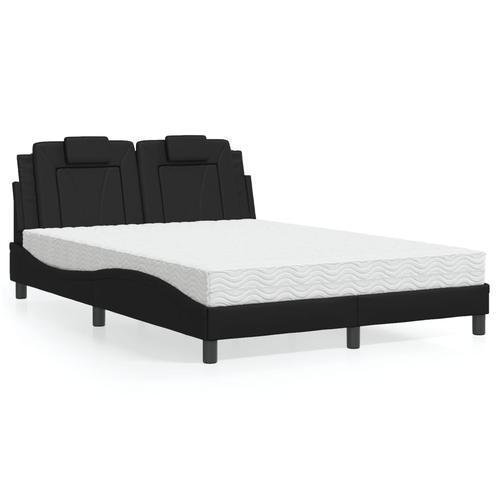 Bett "Viana" mit Matratze Schwarz 140x190 cm Kunstleder