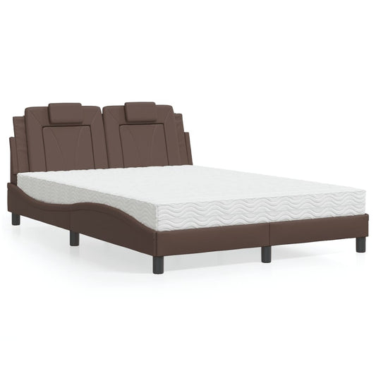 Bett "Viana" mit Matratze Braun 140x190 cm Kunstleder