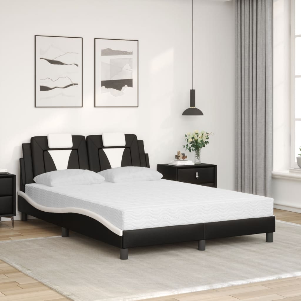 Bett "Viana" mit Matratze Schwarz und Weiß 140x190 cm Kunstleder
