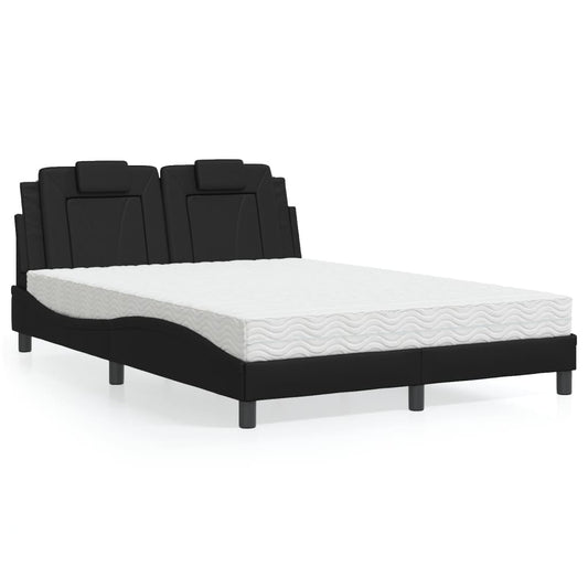 Bett "Viana" mit Matratze Schwarz 140x200 cm Kunstleder