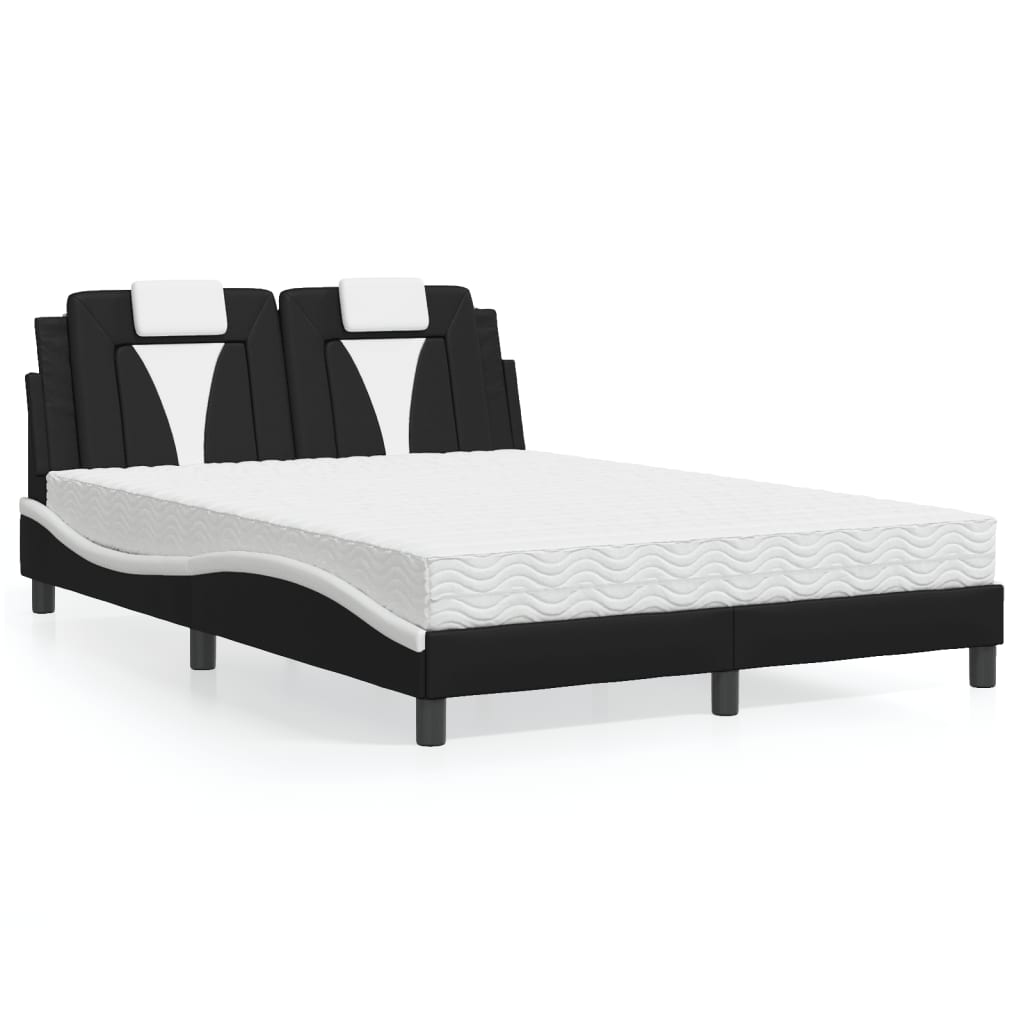 Bett "Viana" mit Matratze Schwarz und Weiß 140x200 cm Kunstleder