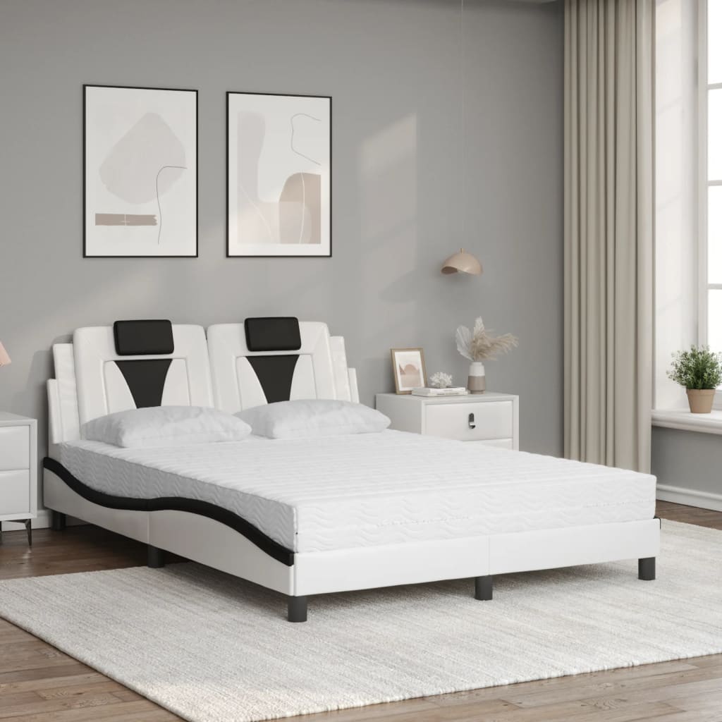 Bett "Viana" mit Matratze Weiß und Schwarz 140x200 cm Kunstleder