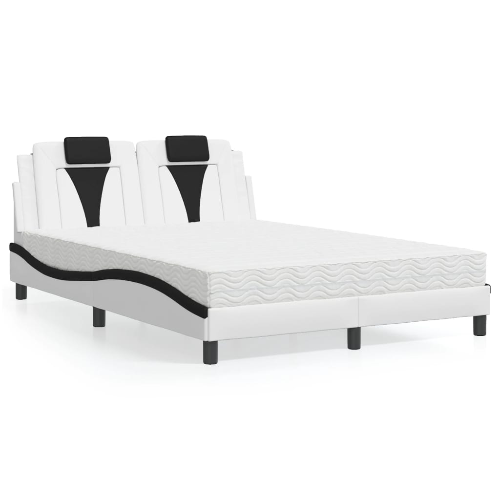 Bett "Viana" mit Matratze Weiß und Schwarz 140x200 cm Kunstleder