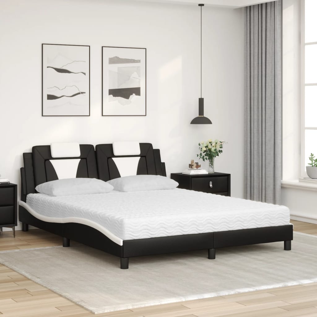 Bett "Viana" mit Matratze Schwarz und Weiß 160x200 cm Kunstleder