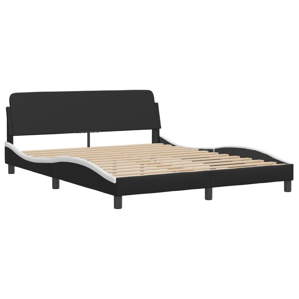 Bett "Viana" mit Matratze Schwarz und Weiß 160x200 cm Kunstleder