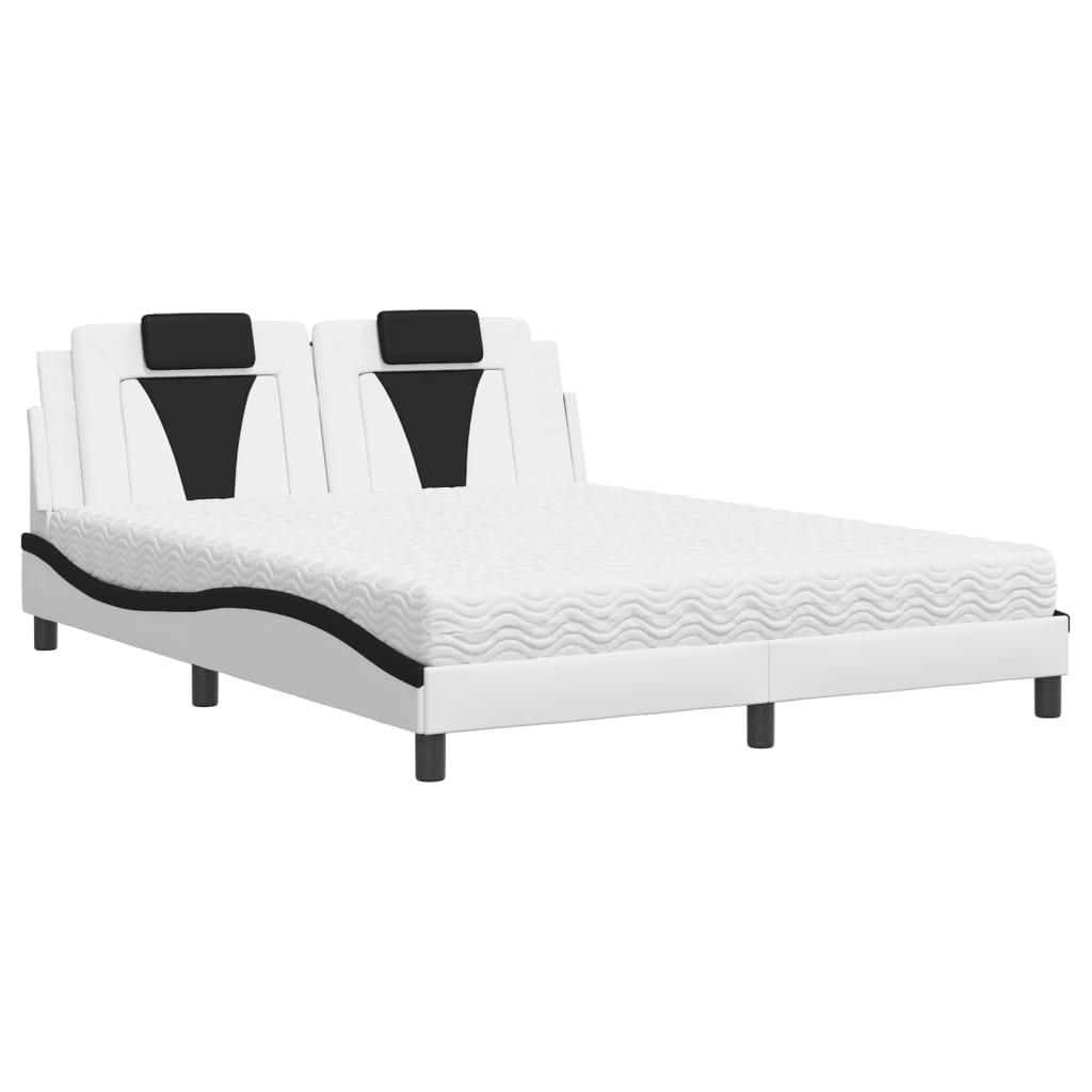 Bed with mattress white and black 160x200 cm artificial leather