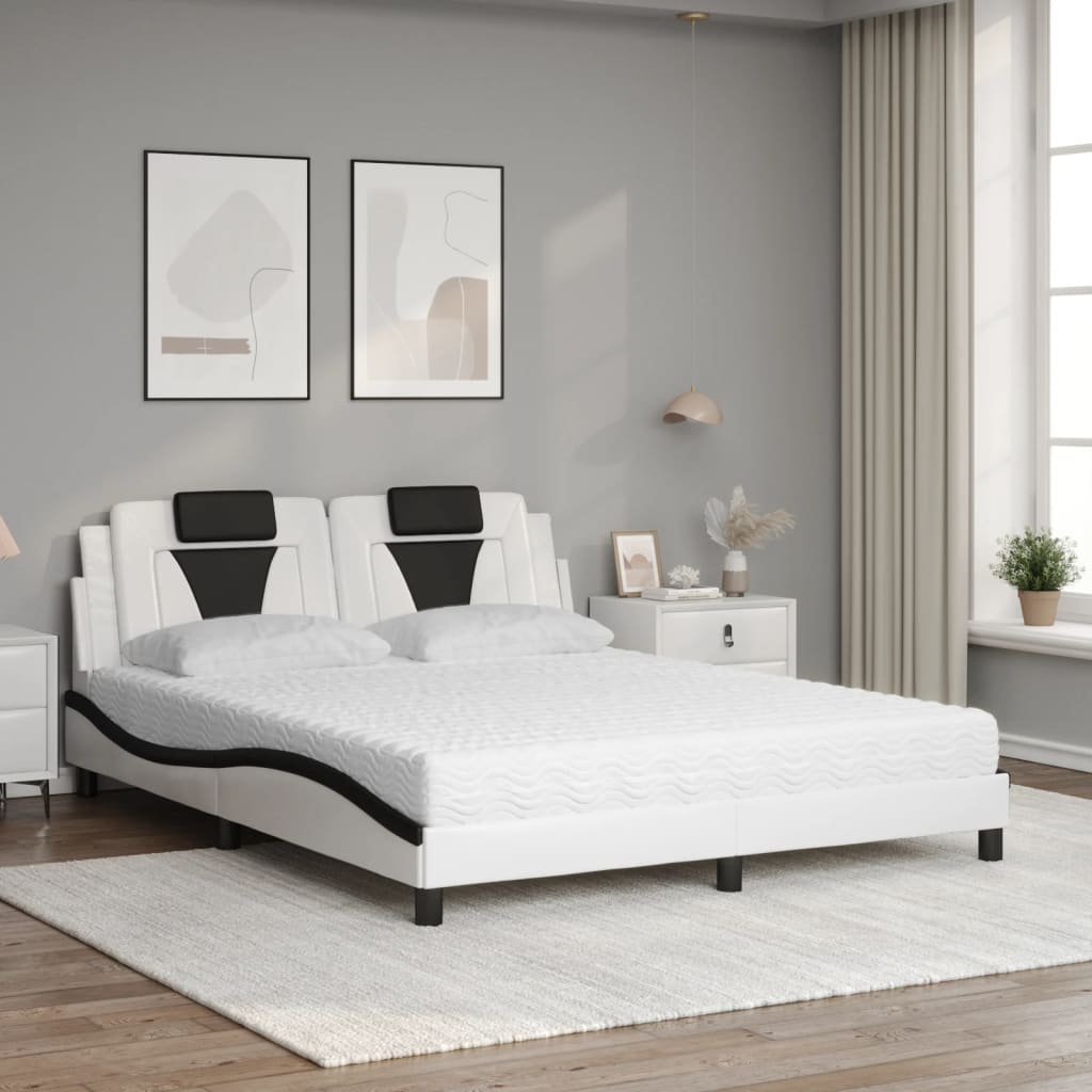 Bed with mattress white and black 160x200 cm artificial leather